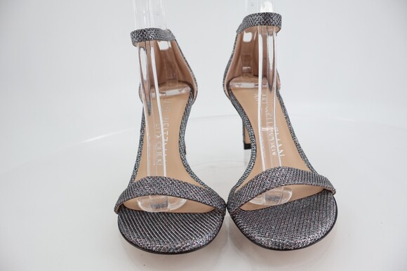 Stuart Weitzman Nunaked Ankle Strap Sandals Silver Gray Glitter Size 5 Evening - Picture 3 of 14